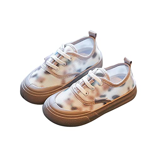 UnoSheng Kleines Kind Mädchen Freizeitschuhe Kinder Boardschuhe Segeltuchschuhe Mädchen Mesh Freizeitschuhe Atmungsaktive One Foot Off Turnschuhe Leuchtschuhe Sneaker Mädchen (Khaki, 30 Little Child) von UnoSheng
