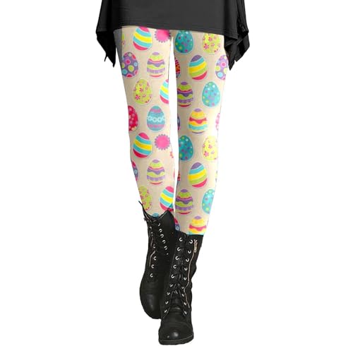 UnoSheng Körperkette Sexy Damen-Leggings mit Hasen-Motiv, Ostereier-Blumenmuster, dehnbar Leggings Schwarz Gr. 46 (Pink, L) von UnoSheng