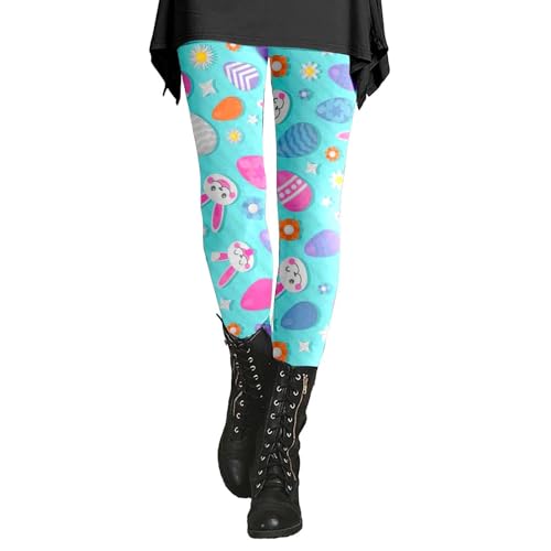 UnoSheng Körperkette Sexy Damen-Leggings mit Hasen-Motiv, Ostereier-Blumenmuster, dehnbar Leggings Schwarz Gr. 46 (Sky Blue, L) von UnoSheng