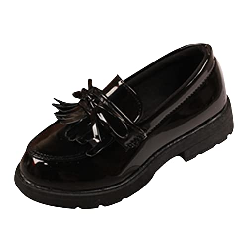 UnoSheng Mädchen Slip On Loafer Quaste Bow Schule Kleid Schuhe für Mädchen Trekkingschuhe Hoch Herren (Black, 35) von UnoSheng