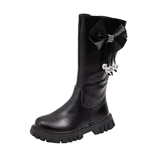 UnoSheng Mädchenschuhe Gr. 32 Kinderschuhe Lange Stiefel Hohe Stiefel Herbst und Winter Mädchen Lederstiefel mit weichem Boden Winterstiefel 32 Wasserdicht (Black, 27.5 Little Child) von UnoSheng