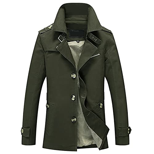 UnoSheng Mantel Herren Kurz Herbst - Trenchcoat Herren Beige Übergangsmantel Slim Fit Einreiher Kurzmantel Langarm Revers Jacke Lässig Winddicht Mantel Übergangsjacke Herbst Winter Mittellange Jacke von UnoSheng