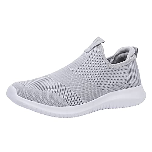 UnoSheng Mode Frühling und Sommer Herren Sportschuhe Flacher Boden leichtes Fliegengewebe atmungsaktives Slip-On bequemer und einfacher Stil Herren Schuhe Business Sportlich (Grey, 45) von UnoSheng