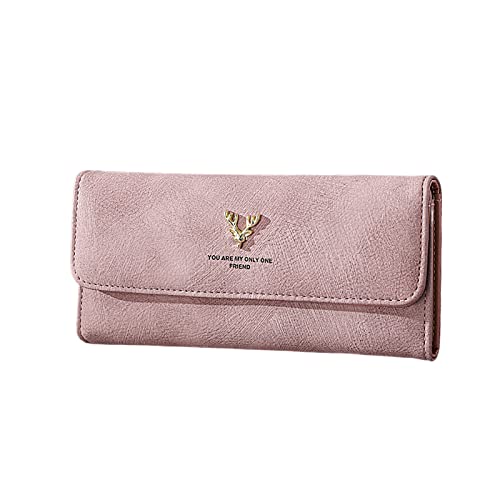 UnoSheng Multifunktionale Brieftasche Mode Frauen ID Lange Brieftasche Einfarbig Tasche Kitz Dekoration Hasp Geldbörse Mehrere Kartenfächer Clutch Bag Damen Geldbörsen Handmade (Pink, One Size) von UnoSheng