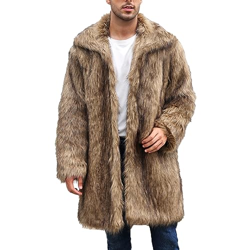 Pelzmantel Herren Kunstpelz Lang - Fellmantel Weiß Herren Felljacke Winter Revers Faux Pelz Jacke Langarm Pelzjacke Pelzkragen Winterjacke Outdoor Warm Parka Mantel Übergangsjacke von UnoSheng