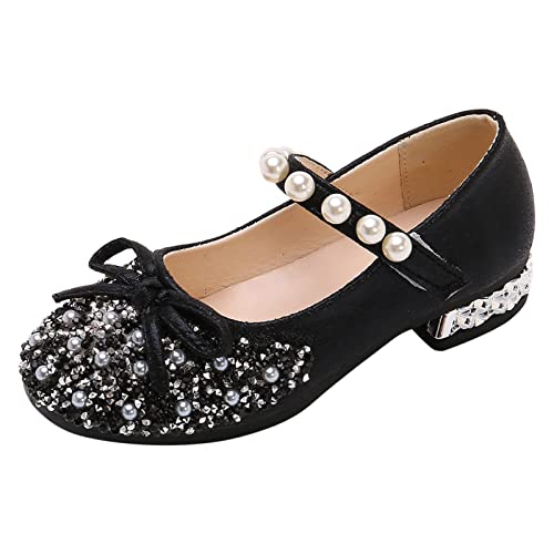 UnoSheng Sandalen Kinder 24 Performance Tanzschuhe für Mädchen Kinderschuhe Perle Strass glänzende Kinder Prinzessin Schuhe Erste Schuhe Baby Junge (Black, 27 Toddler) von UnoSheng