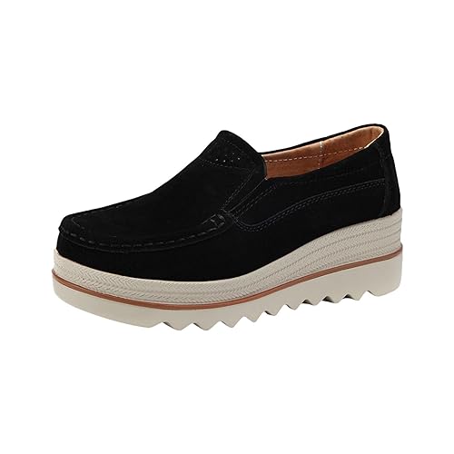 UnoSheng Schuhe 43 Damen Modische Damen-Freizeitschuhe mit hohen Absätzen, Slip-On-Schuhe, Bequeme Freizeitschuhe, Slipper Schuhe Damen 38 (Black, 41) von UnoSheng
