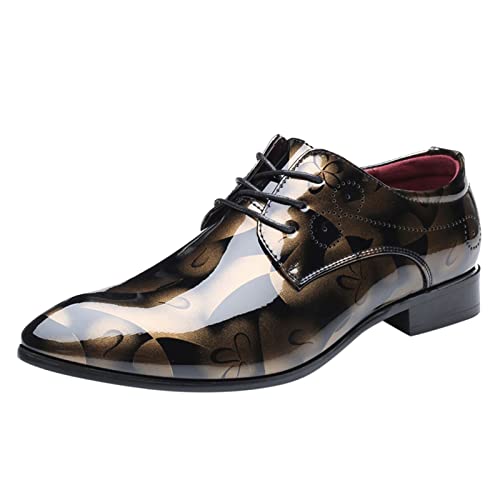 UnoSheng Schuhe Größer Compatible with Machen Herren Schuhe im klassischen Stil für Herren zum Hineinschlüpfen aus PU- mit niedriger Gummisohle und Blockabsatz La Trainer Schuhe Herren 44 (Gold, 45) von UnoSheng