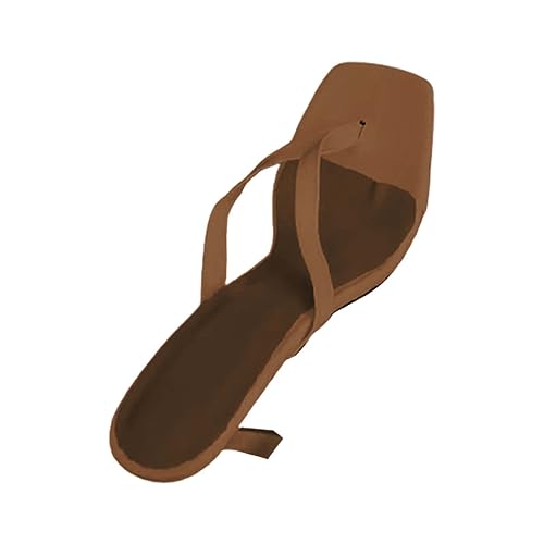 UnoSheng Schuhe Schuhe Damen Einfarbige Flip-Flop-Sandalen für Damen mit hohen Absätzen für Oberbekleidung und A-Word-Sandalen mit eckiger Zehenpartie Sommerschuhe Damen Sandalen (Khaki, 40) von UnoSheng