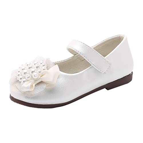 UnoSheng Sneaker Mädchen 32 Kinder Einzelne Schuhe Mode Perle Große Blumenmädchen Kleine Lederschuhe Kinder Prinzessin Schuhe Kleine Tanzschuhe mit hohen Absätzen (ZZA-White, 34 Big Kids) von UnoSheng