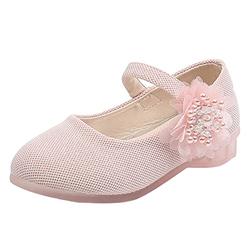 UnoSheng Sneaker Mädchen 32 Kinder Einzelne Schuhe Mode Perle Große Blumenmädchen Kleine Lederschuhe Kinder Prinzessin Schuhe Kleine Tanzschuhe mit hohen Absätzen Laufschuhe (Pink, 29.5 Little Child) von UnoSheng