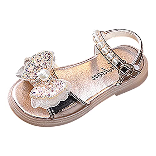 UnoSheng Sommer Prinzessin Shiny Bow Knot Schuhe für Kinder Open Toe Kinderschuhe Mädchen Damen Jagdstiefel (Gold, 27 Toddler) von UnoSheng