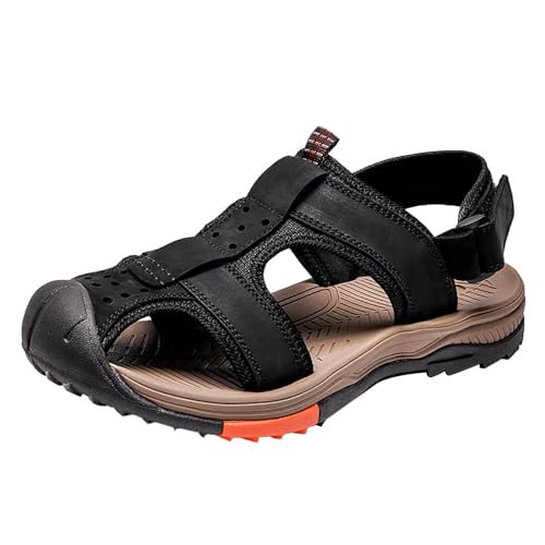 UnoSheng Sommersandaletten Herren Rutschfest Wandernsandalen Offene Toe AushöHlen Sportsandalen FüR MäNner Schwarz Mode Outdoorschuhe Casual Wandernsandalen von UnoSheng