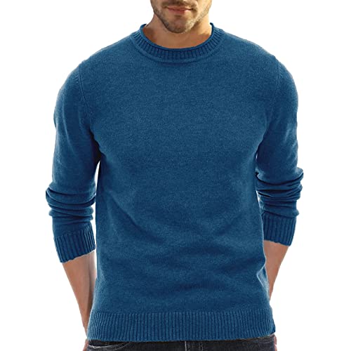 UnoSheng Strick-Pullover Herren Warm Bunte Gestreift Rundhals Freizeithemd Winter Bequemer Weicher Pulli üBergrößEn Lockere Atmungsaktivem Langarmshirt Strickoberteil (Z1-Navy, XL) von UnoSheng