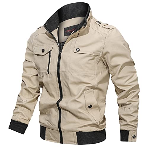 UnoSheng Übergangsjackee Herren Baumwolle Dünne - Bomberjacke Herren Cargo Jacke Military Jacke Mit Vielen Taschen Stehkragen Blouson Armeejacke Vintage Freizeitjacke Übergangsmantel Outdoorjacke von UnoSheng