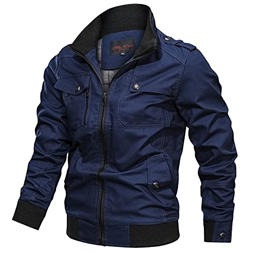 UnoSheng Übergangsjackee Herren Baumwolle Dünne - Bomberjacke Herren Cargo Jacke Military Jacke Mit Vielen Taschen Stehkragen Blouson Armeejacke Vintage Freizeitjacke Übergangsmantel Outdoorjacke von UnoSheng