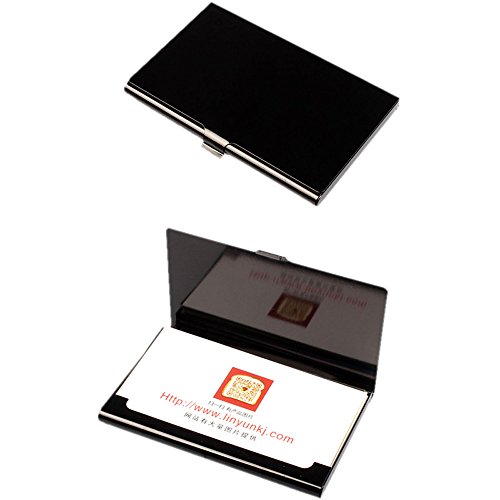 UnoSheng Visitenkartenetui Damen Creative Metal Box Cover Holder Business Wallet Aluminium Kartenhalter Visitenkartenetui Geldbörse (Black, One Size) von UnoSheng