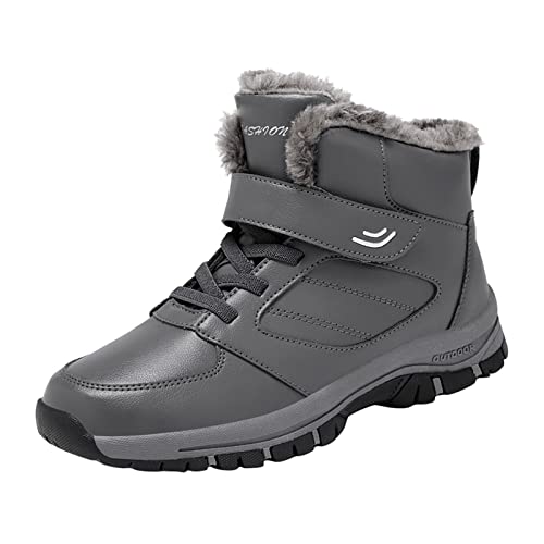 UnoSheng Wasserdicht Hohe Schuhe rutschfeste Schneeschuhe Damen Herren Mit Klettverschluss Wanderschuhe Outdoor Trekkingschuhe Lace Up Walkingschuhe Paar Freizeitschuhe Grau Schwarz Mode von UnoSheng