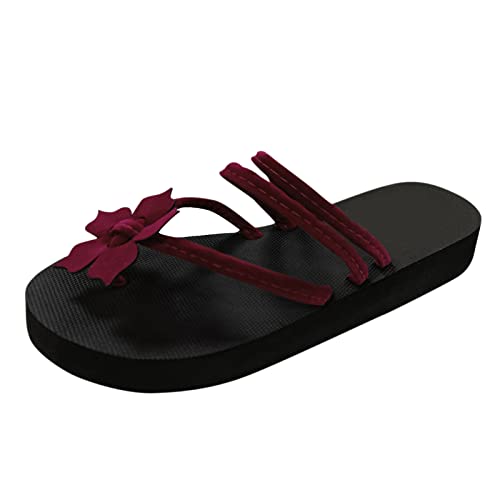 UnoSheng Weiße Sneaker Schuhe Damen Frauen Flip Flops Sandalen Mode Hausschuhe Flache Offene Zehen Hausschuhe Sommer Lässige Mode Sandalen Badezimmer Strand Hausschuhe Schuhe Damen (Wine, 37) von UnoSheng