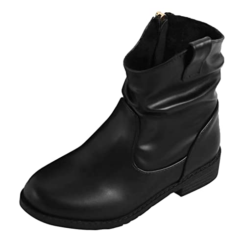UnoSheng Winterboots Kinder 35 Slouchy-Stiefel mit seitlichem Reißverschluss für Mädchen Westernstiefel Kinderstiefeletten Mädchen-Reitstiefeletten mit niedrigem Absatz und (Black, 30 Little Child) von UnoSheng
