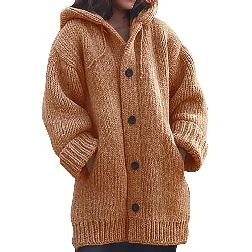UnoSheng Winterjacke Damen Gr. 46 Dicker - und Winterpullover, großer Strickpullover, mittellanger Damenmantel Weis Mantel Damen (Orange, L) von UnoSheng