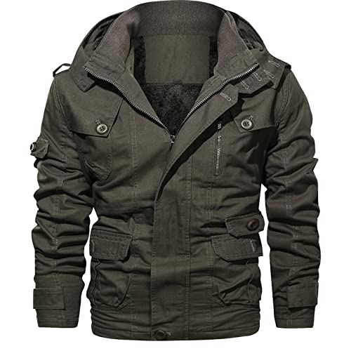 UnoSheng Winterjacke Herren Warm Fleecemantel - Fleecejacke Herren Mit Kapuze Wandern Plüsch Gefütterte Parka Übergangsjackee Plus Samt Cargo Jacke Mit Ärmeltasche Outdoorjacke Winddicht Jacke von UnoSheng