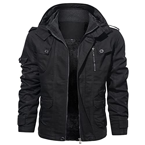 UnoSheng Winterjacke Herren Warm Fleecemantel - Fleecejacke Herren Mit Kapuze Wandern Plüsch Gefütterte Parka Übergangsjackee Plus Samt Cargo Jacke Mit Ärmeltasche Outdoorjacke Winddicht Jacke von UnoSheng