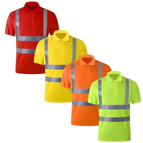 Warnschutz T Shirt Herren Orange - Arbeits T-Shirt Herren Kurzarm Warnschutz Arbeitskleidung Reflektierendes Band Warnshirt Atmungsaktiv Warnschutzshirt Poloshirt Arbeitsshirt Sichtbarkeit Hemden von UnoSheng