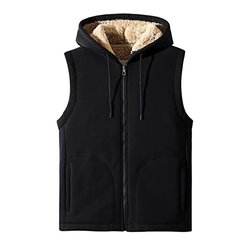 Weste Herren Mit Kapuze -Fleeceweste Herren Ärmellos Warm Winter Outdoorjacke Herren Fleece Gefütterte Weste Leichte Ärmellose Jacken Warme Arbeitsweste Mit Taschen Zum Wandern, Klettern, Reisen von UnoSheng