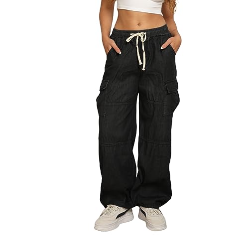 Unotobe Baggy Jeans Herren Y2K Streetwear Cargohose Damen Jeans Mehrere Taschen Parachute Pants von Unotobe