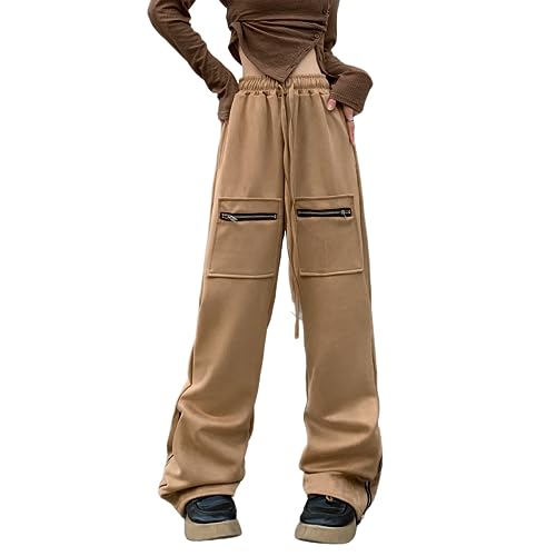 Wildlederimitat Jogginghose Herren y2k Hip Hop Baggy Hose Damen High Waist Wide Leg Sweatpants von Unotobe