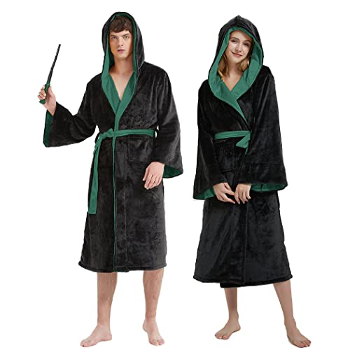 Unpifolov Herren Damen Flanell Bademantel Vier College Stile Magic Robe Paar Nachthemd Hexe Cosplay Magischer Kapuzenumhang, Grün , Einheitsgröße von Unpifolov