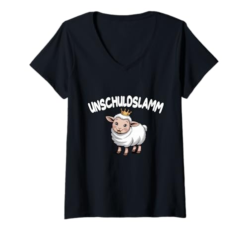 Damen Unschuldslamm niedliche gekröntes Lamm Schafe T-Shirt mit V-Ausschnitt von Unschuldige Lammkrone süße Cartoon Schafe