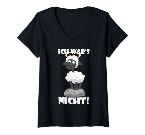 Damen Das Schaf war es nicht oder Ich wars nicht süßes Schaf T-Shirt mit V-Ausschnitt von Unschuldslamm Kindergeschenk für unschuldige