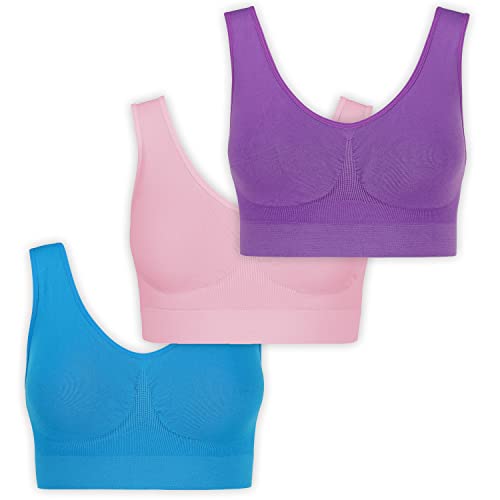 UnsichtBra Bustier Damen BH ohne Buegel | 3er Set Wohlfühl Bustiers Tops | Bügelloser Soft Bra | Schlaf Still Sport Crop Top Büstier rosa, blau, lila (wellbra_roblali)(L) von UnsichtBra