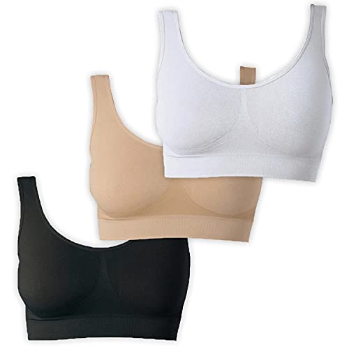 UnsichtBra Bustier Damen BH ohne Buegel | 3er Set Wohlfühl Bustiers Tops | Bügelloser Soft Bra | Schlaf Still Sport Crop Top Büstier schwarz, weiß, beige (wellbra_swh)(S) von UnsichtBra