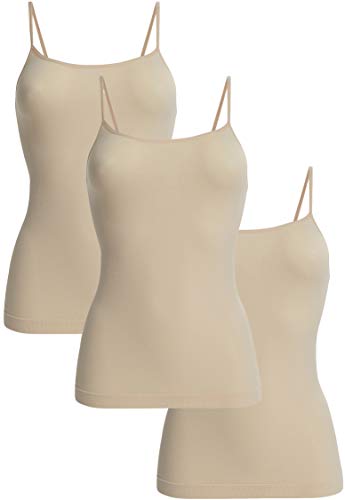 UnsichtBra 3er Pack Damen Shape Unterhemden | Spaghettiträger Basic Top Unterhemd | Mikrofaser Spaghetti Tops ohne Bügel | Weiss Schwarz Beige (3 x Beige, XL-2XL) von UnsichtBra