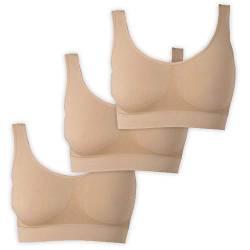 UnsichtBra Bustier Damen BH ohne Buegel | 3er Set Wohlfühl Bustiers Tops | Bügelloser Soft Bra | Schlaf Still Sport Crop Top Büstier 3 x Beige (hautfarben)(wellbra_HHH)(3XL) von UnsichtBra