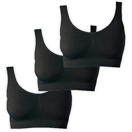 UnsichtBra Bustier Damen BH ohne Buegel | 3er Set Wohlfühl Bustiers Tops | Bügelloser Soft Bra | Schlaf Still Sport Crop Top Büstier 3 x Schwarz (wellbra_SSS)(L) von UnsichtBra