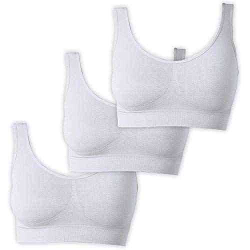 UnsichtBra Bustier Damen BH ohne Buegel | 3er Set Wohlfühl Bustiers Tops | Bügelloser Soft Bra | Schlaf Still Sport Crop Top Büstier 3 x Weiß (wellbra_www)(M) von UnsichtBra