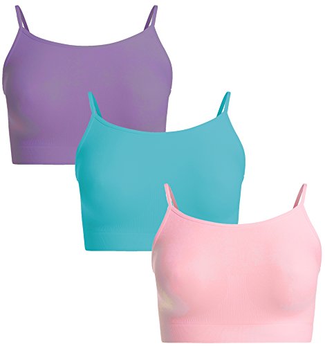 UnsichtBra Damen 3er Set Bustier Top BH ohne Bügel | Mehrpack Spaghettiträger Bralette BH | Frauen Sport Yoga Unterwäsche Basic Büstier Hemd (Rosa, Blau, Lila, L) von UnsichtBra