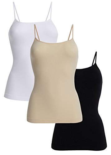 UnsichtBra 3er Pack Damen Shape Unterhemden | Spaghettiträger Basic Top Unterhemd | Mikrofaser Spaghetti Tops ohne Bügel | Weiss Schwarz Beige (Schwarz,Weiss,Beige, 2XL-3XL) von UnsichtBra