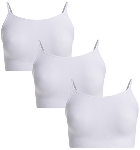 UnsichtBra Damen 3er Set Bustier Top BH ohne Bügel | Mehrpack Spaghettiträger Bralette BH | Frauen Sport Yoga Unterwäsche Basic Büstier Hemd (3 x Weiss, 2XL) von UnsichtBra