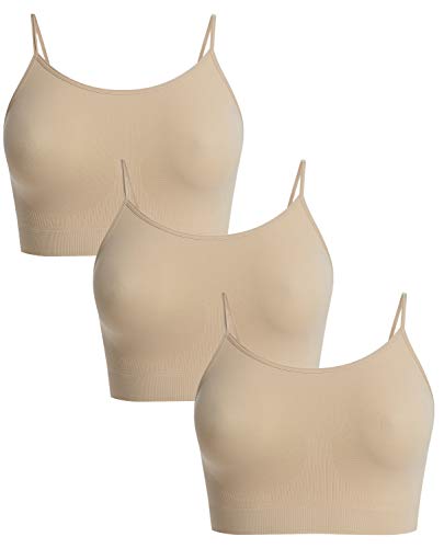 UnsichtBra Damen 3er Set Bustier Top BH ohne Bügel | Mehrpack Spaghettiträger Bralette BH | Frauen Sport Yoga Unterwäsche Basic Büstier Hemd (3 x Beige, 2XL) von UnsichtBra