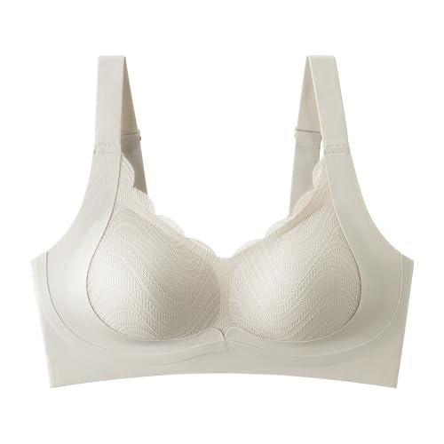 UnsichtBra Damen Seamless BH ohne Bügel mit Spitze | Glatt vorgeformte Cups mit Spitzenverzierung | Soft Bra mit Breiten Trägern & Rückenband | Bequemes Büstier für Alltag & Freizeit (2171,Champ,L) von UnsichtBra
