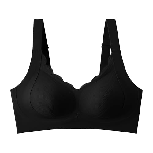 UnsichtBra Damen Seamless BH ohne Bügel mit Spitze | Glatt vorgeformte Cups mit Spitzenverzierung | Soft Bra mit Breiten Trägern & Rückenband | Bequemes Büstier für Alltag & Freizeit (2171,Black,S) von UnsichtBra