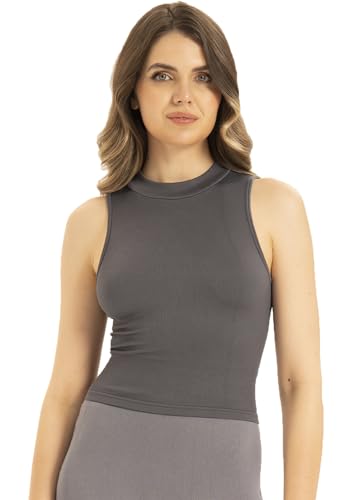 UnsichtBra Damen Shapewear Unterhemd in Rippenstrick | Ärmelloses Rundhals - Top mit Breiten Trägern | Mikrofaser Shape Tops ohne Bügel (sw_9007, Grau, L-XL) von UnsichtBra