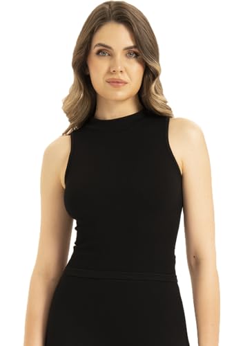 UnsichtBra Damen Shapewear Unterhemd in Rippenstrick | Ärmelloses Rundhals - Top mit Breiten Trägern | Mikrofaser Shape Tops ohne Bügel (sw_9007, Schwarz, L-XL) von UnsichtBra