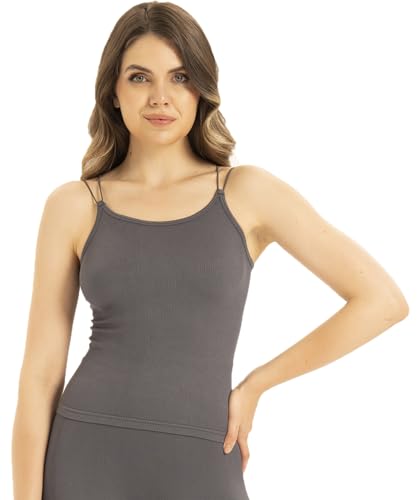 UnsichtBra Damen Shapewear Unterhemd in Rippenstrick | Spaghettiträger Basic Top Unterhemd | Mikrofaser Spaghetti Shape Tops ohne Bügel (sw_9012, Grau, S-M) von UnsichtBra