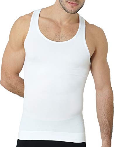 UnsichtBra Shapewear Unterhemd Herren Tank Top | Body Shaper Funktionsshirt Herren | Bauchweg Herren Kompressionsshirt Weiss o. schwarz (sw_7101)(L, Weiss) von UnsichtBra